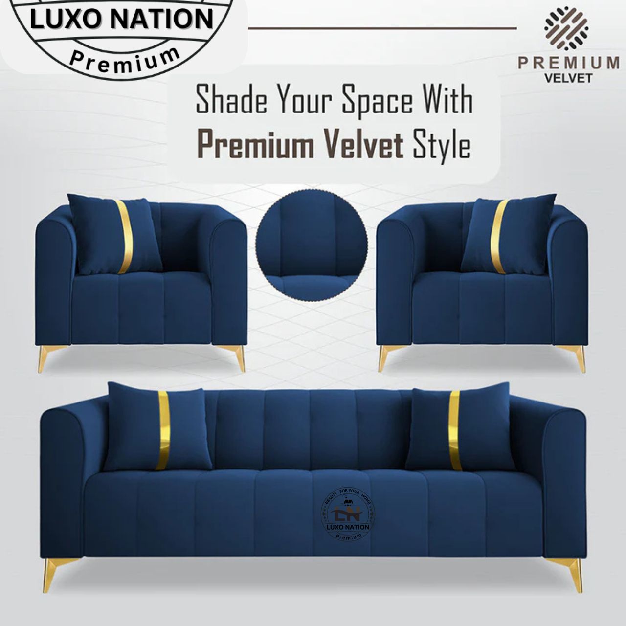 Luxo Nation Luxury Sofa Set  – Premium Quality & Velvet Suede Design